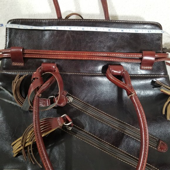 La Pailipe vintage brown large leather trim purse - Picture 9 of 11